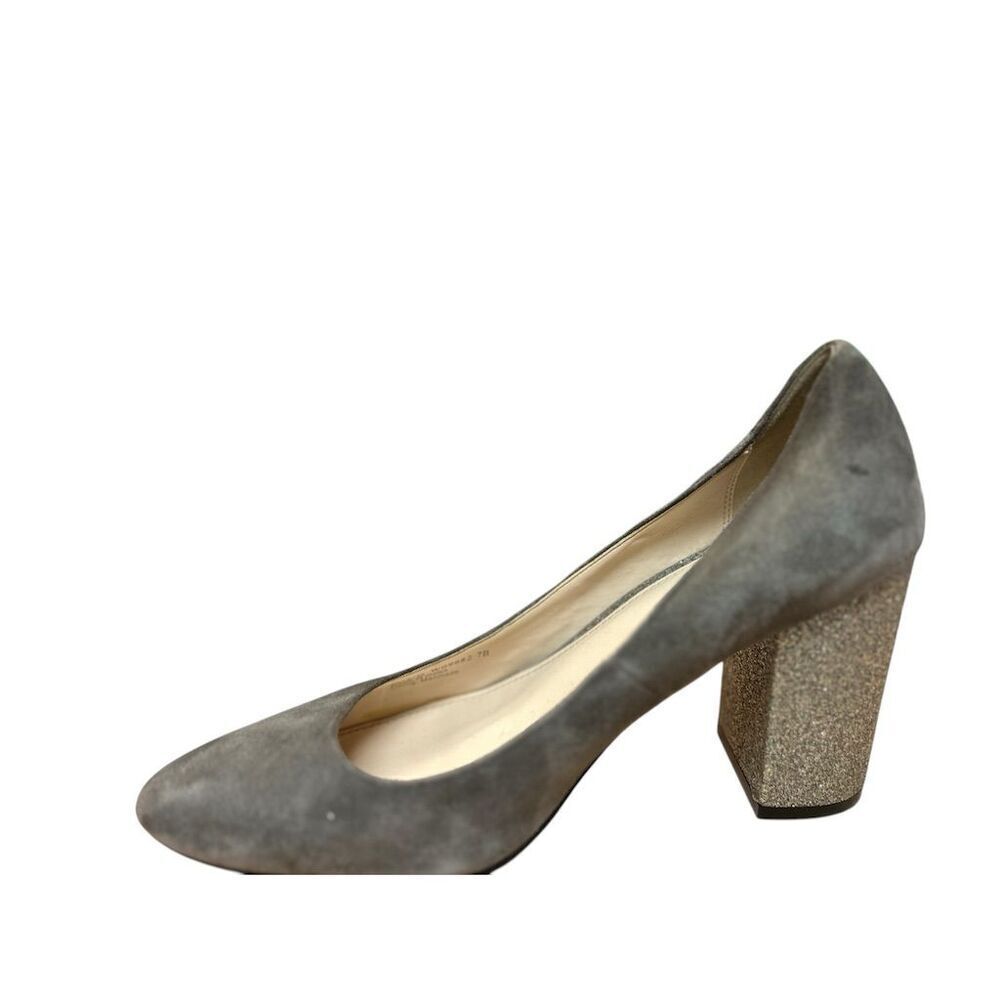 Cole Haan Women's Alanna Pump Heels Size 7 Gray Suede Glitter Block